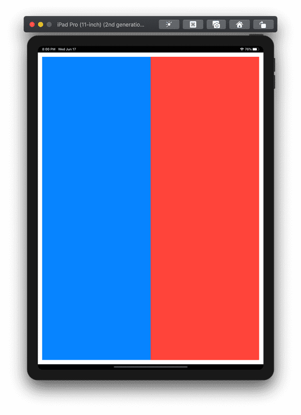 Red and blue squares filling space equally on a large screen