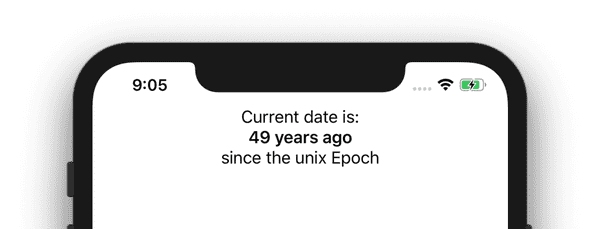 Screenshot of the app showing the correct relative time