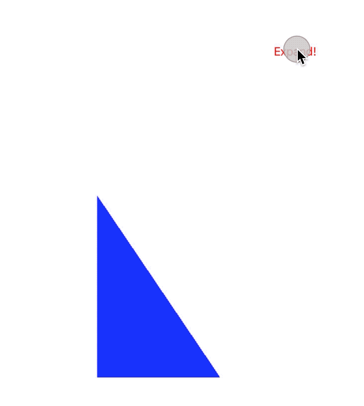 Blue triangle animating from 1x to 2x scale when a button is clicked