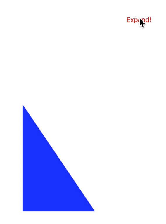 Blue triangle displaying with cursor clicking button, but nothing happens with the triangle after button click