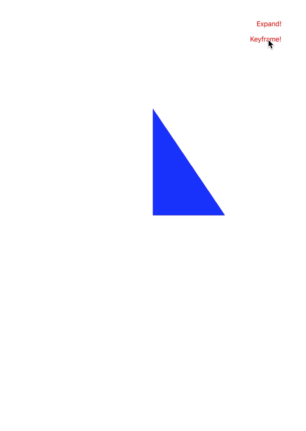 Blue triangle animating between multiple different scales with a keyframe animation