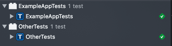 Xcode test run UI showing tests passing