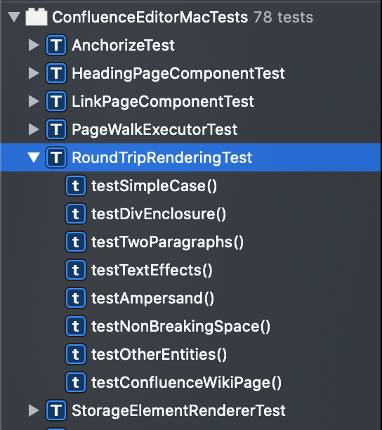 Xcode UI showing RoundTripRenderingTest from Fluency in the test navigator