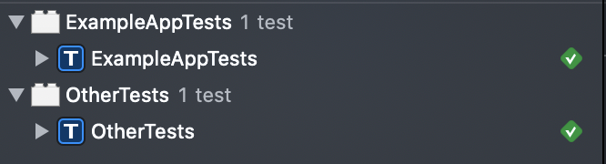 Xcode test run UI showing tests passing